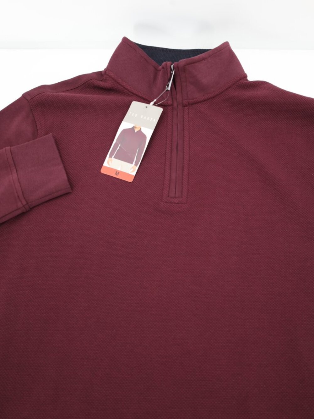 NWT Ted Baker Sweater Mens Medium 1/4 Zip Mock Neck Waffle Knit Pullover Maroon